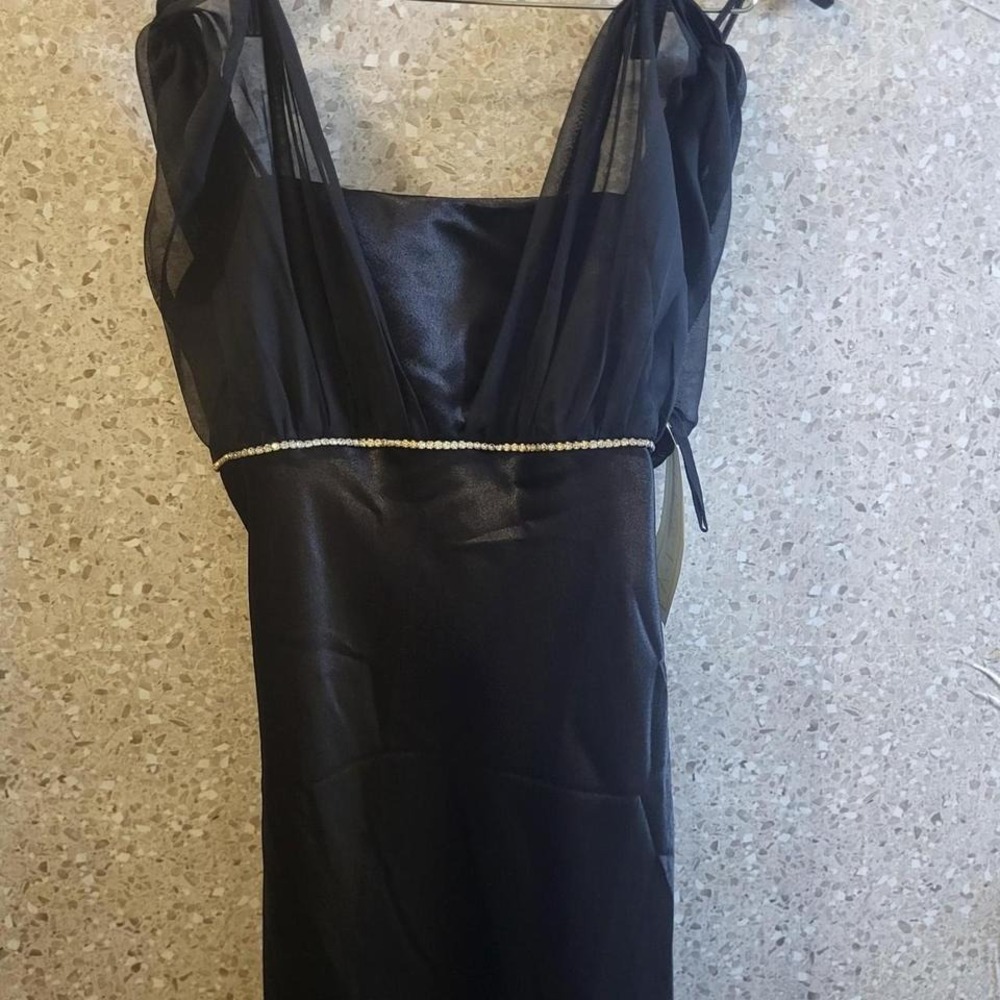 Vtg. Black Evening Gown, Fiesta, Maxi Lace /Satin Rhinestones, Women's Size M'
